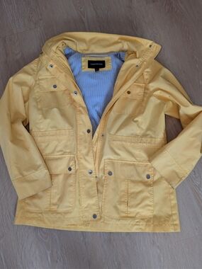 London Fog Yellow Utility Rain Jacket Striped Lining Women's Size Large